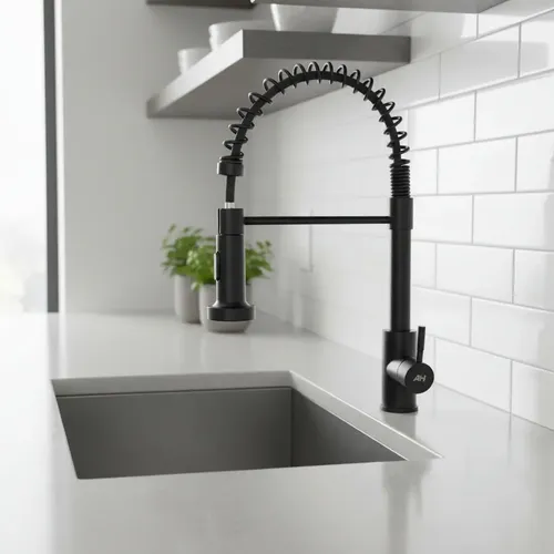 Griferia Extensible Ah Home Mesada De Acero Inoxidable Ah02 Acabado Mate Color Negro