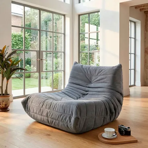 Sillon Puf Espuma Alta Densidad Sofa En Caja Comprimido Gris