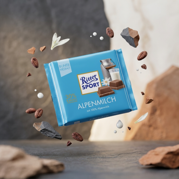 Ritter Sport Chocolate Con Leche de los Alpes x 100 gr